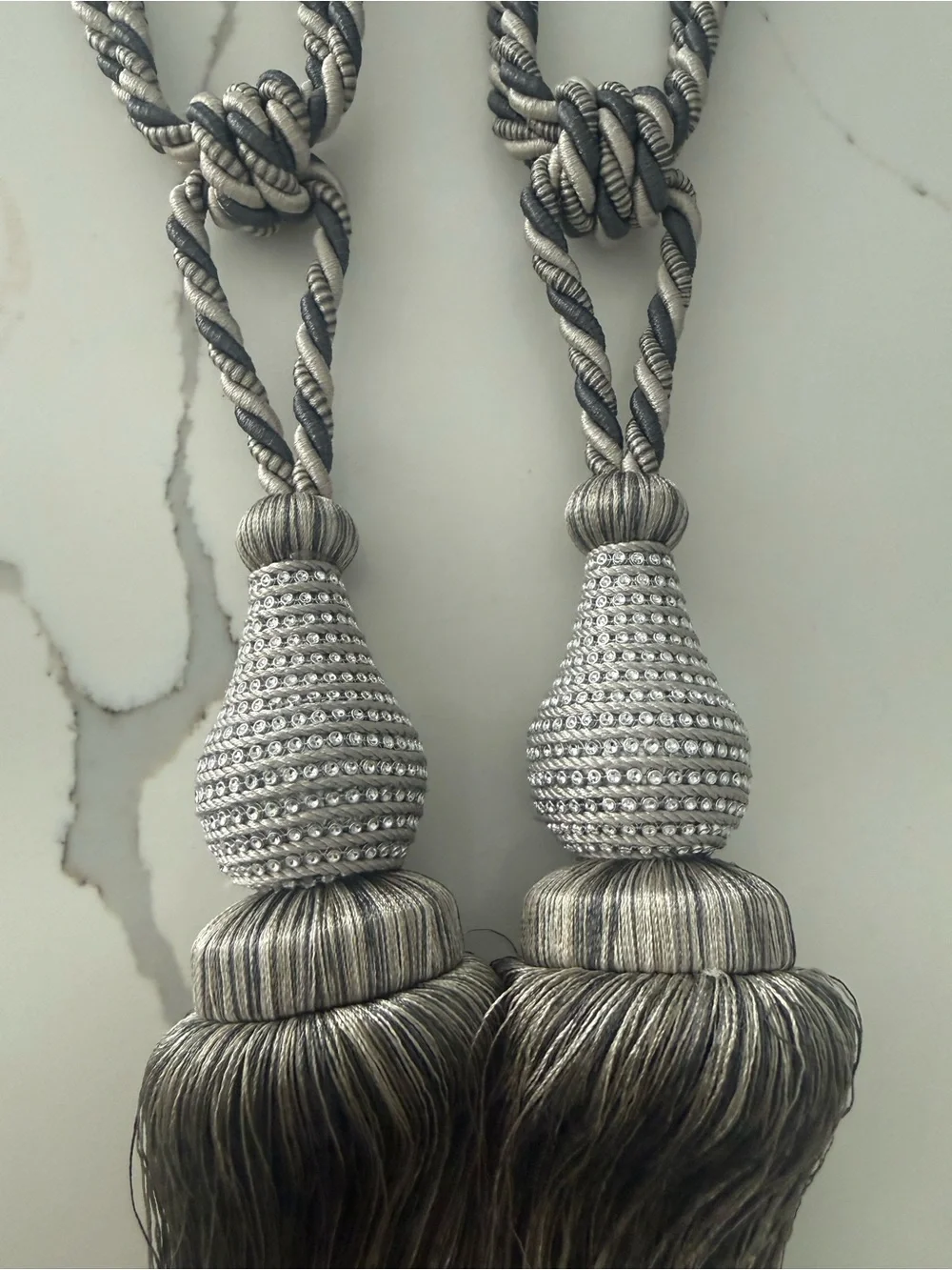 Silver Gray Curtain Tieback Ropes with Decorative Tassel (2)